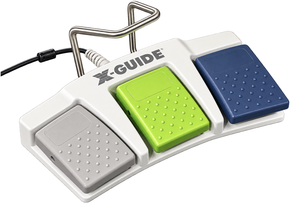 X-Guide Foot Pedal with gray, green, and blue controls